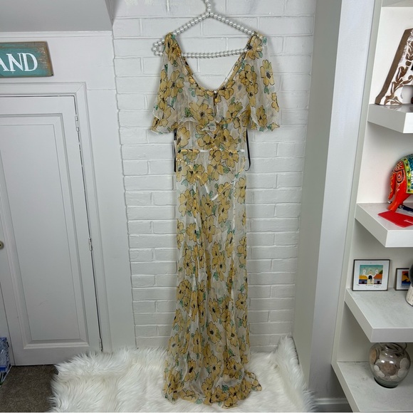 NWT RVCA X Camille Rowe Yellow Sheer Floral Lolo Dress Size M/10 - Picture 13 of 16